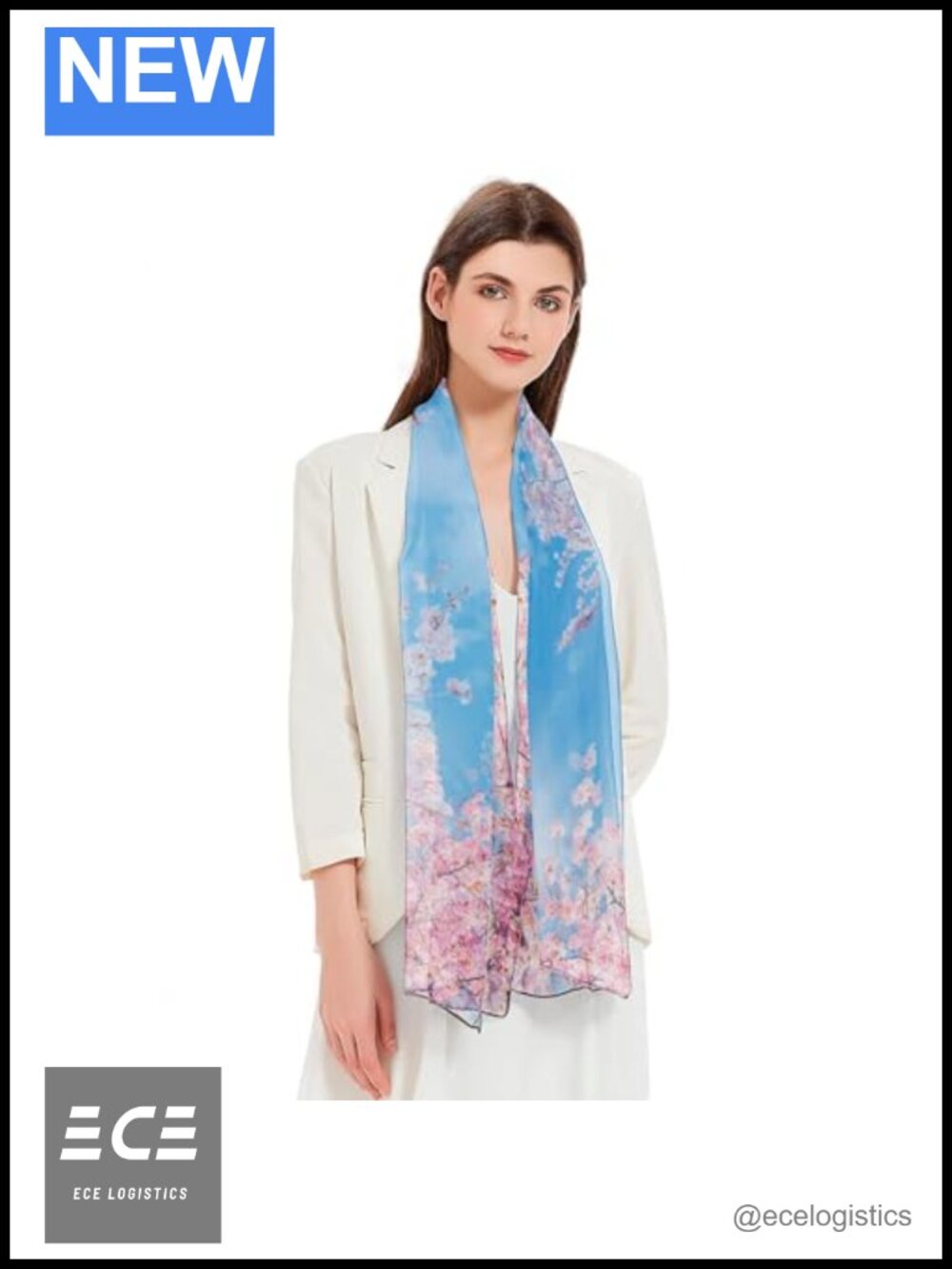 Sheer Long Scarf Silky Soft Polyester Floral Wrap 72x18
